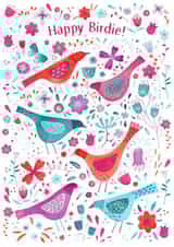 Happy Birdie Watercolour Birds and Flowers Painting Birthday Card created by Nic Squirrell