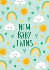 Cute New Baby Card – New Baby Twins – Sun, Rainbows and Clouds created by Chloe Tyler