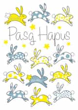 Pasg Hapus Bunnies Welsh Easter card created by Leah Roberts