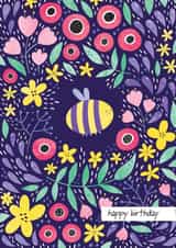 Happy Birthday cute bee in flowers card created by Nastya Rizaeva