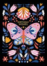 Birthday wishes card with flowers and a beetle created by Nastya Rizaeva