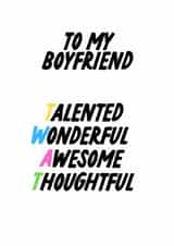 My Boyfriend Card, Funny Rude Anagram Card For Him created by The Marmalade Cat