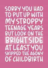 Funny Mothers Day Card - Step Mum - Sorry You Had To Put Up With My Stroppy Teenage Years created by Brogan Thomas