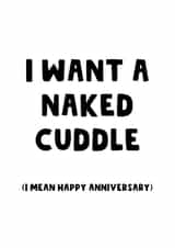 Cheeky Typography Anniversary Card / Valentines Day Card - I Want A Naked Cuddle (I Mean Happy Anniversary) created by The Blunt Badger