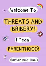 New Baby/ Threats And Bribery Card Lilac created by Meg Lillicrap Studio