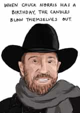 Chuck Norris birthday card created by Rosie Johnson Illustrates