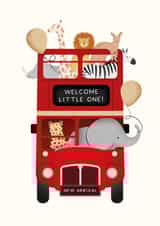 Welcome Little One! Safari London Bus New Baby Card created by Studio Mads