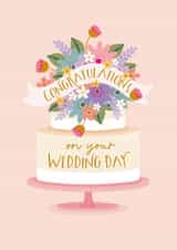 Congratulations on your Wedding Day! - Pretty Floral Cake Card. created by The Pattern Press