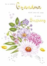 Lovely grandma gerbera and rose bouquet birthday card created by SABIVO Design by Sabina