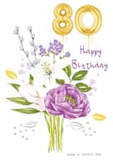 80 Floral bouquet with number balloons birthday card created by SABIVO Design by Sabina