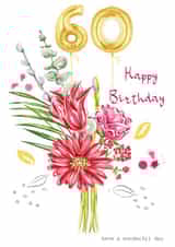 60 Floral bouquet with number balloons birthday card created by SABIVO Design by Sabina
