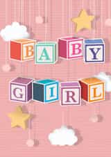 New baby girl hanging blocks mobile daughter friend star created by The Girl Next Draw Cards