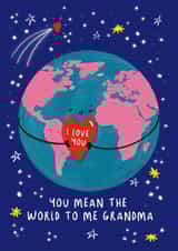 Cute Mothers Day Card - Grandma - Space - You Mean The World To Me Grandma created by NICHOLA COWDERY ILLUSTRATIONS 