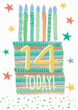 14th Birthday Cake Card 1001 created by Pom Pom Party Cards