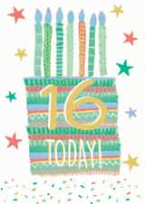 16th Birthday Cake Card 1001 created by Pom Pom Party Cards