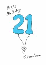 Grandson 21 blue balloon birthday card created by A Ray of Sunshine Cards