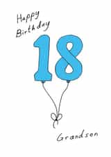 Grandson 18th blue balloon birthday card created by A Ray of Sunshine Cards