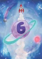 6th birthday card - kids space rocket created by The Grey Earl