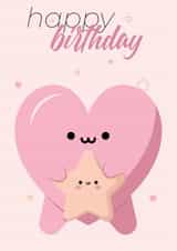 Cute kawaii birthday card with heart and star created by Iryna Kozhevnikova