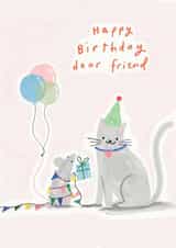 Cat and Mouse Happy Birthday Card created by Martha Ratcliff Illustration