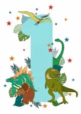 Dinosaur 1st Birthday Greeting Card created by Nelly & Gem