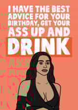 Kim Kardashian get up and drink birthday card created by Studio Doodles