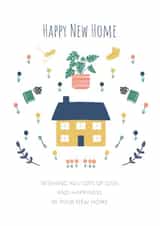 Pretty New Home Card - House - Plant - Happy New Home Wishing You Lots Of Love And Happiness In Your New Home created by Strawberry Mint