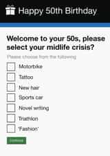 50th Birthday Card | Funny | Cheeky | 50s Mid Life Crisis Form created by Pottsy Prints