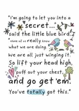 Encouragement Quote Card, Believe in Yourself, Little Blue Bird created by And You Can Quote Me