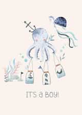 New Baby, It’s’s a boy, Welcome little one, Octopus card created by Claire Eddie
