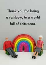 Rude Rainbow Thank You Card / Valentines Day Card / Annoversary Card - Figurines - Rainbow - Thank You For Being A Rainbow, In A World Full Of Shitstorms created by Bold & Bright Cards