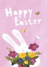 Card with an Easter bunny and flowers. created by Moonflower design