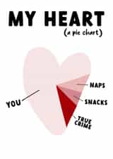Cute Pie Chart Heart Anniversary Card / Valentines Day Card - You, Naps, Snacks, True Crime created by Rupert & Rose