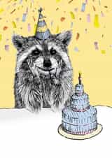 Raccoon with Cake Birthday Card created by Oliver Stockley