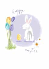 Pretty Happy Easter with Bunny and chick created by Pink Pig