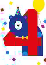 Happy 4th birthday cute bear kids card created by Alphablots