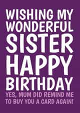 Wonderful Sister Funny Birthday Card created by @Cupsie's Creations