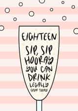 Sip, Sip, Hooray, 18th Birthday Prosecco Card created by Muses & May