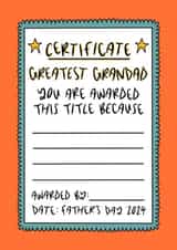 Greatest Grandad Certificate Card - Sentimental Fill In Father’s Day 2024 Card created by Muses & May