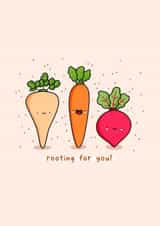 Rooting for you card - new job, food pun card, funny good luck card created by Rosalie Perl