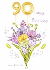 90 Floral bouquet with number balloons birthday card created by SABIVO Design by Sabina