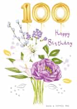 100 Floral bouquet with number balloons birthday card created by SABIVO Design by Sabina
