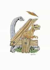 Happy 4th Birthday Dinosaur card created by Helen Leslie Illustrator