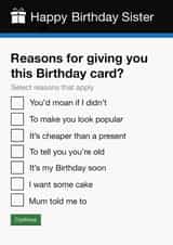 Sister Birthday Card | Cheeky | Funny | Government Gateway Form created by Pottsy Prints