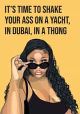 Nella Rose "shake your ass on a yacht" card created by SophiPrints