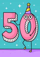 Shocked numbers, cute and funny 50th birthday card created by Wafflemamaart