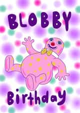 Mr Blobby birthday card created by UFO Catcher