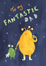 Father’s Day card with cute aliens. created by Moonflower design