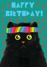 Black Cat with Rainbow Sweatband Birthday Card created by @ChildstarSamantha