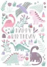 Pink Dinosaur Birthday Card created by Dolly and Fred